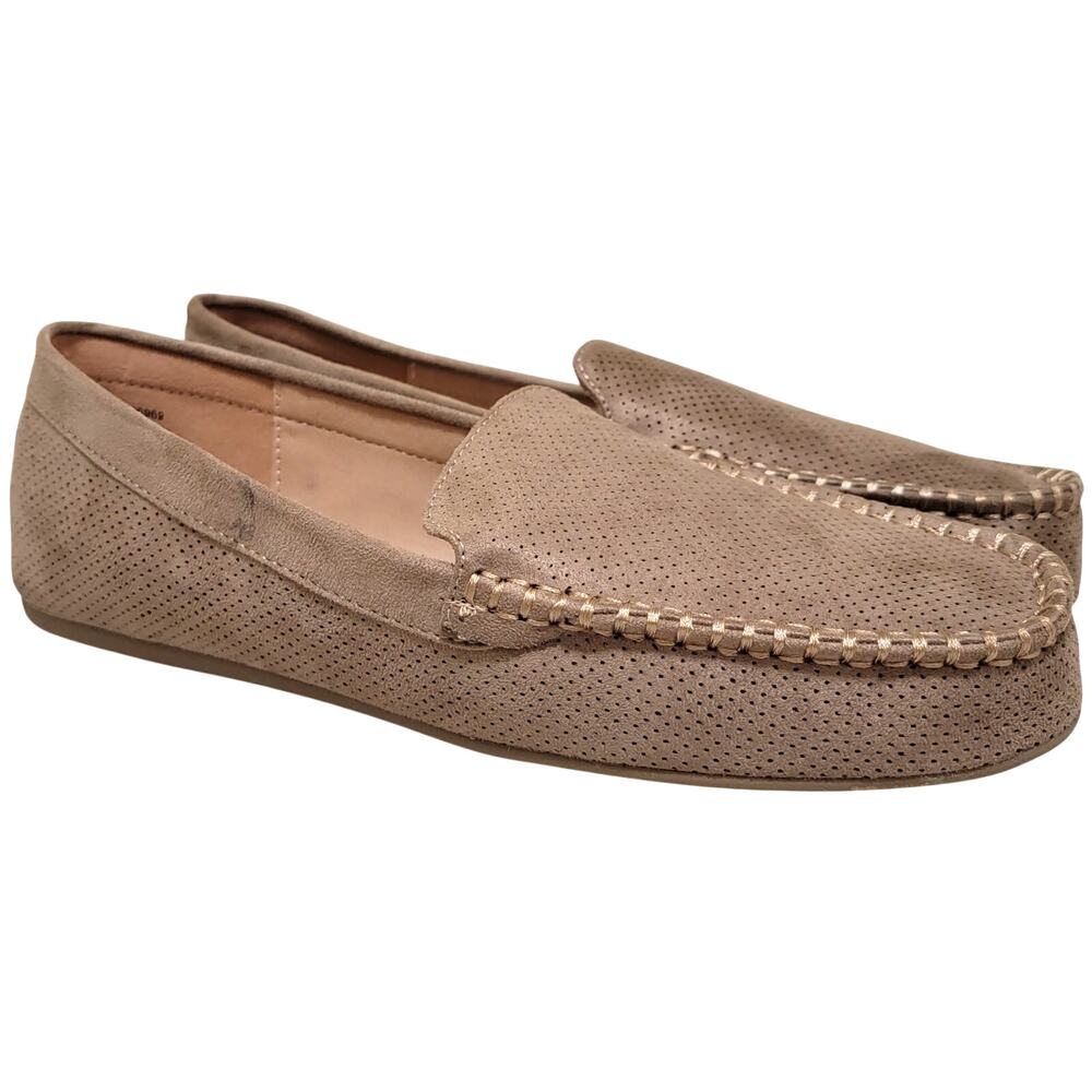 Journee Collection Women Halsey Slip On Perforated Loafers US 8.5M Taupe Brown